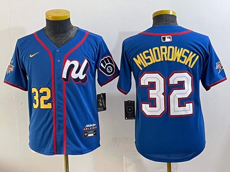 Youth Milwaukee Brewers #32 Misiorowski blue Nike MLB 2025 jersey 002->youth mlb jersey->Youth Jersey